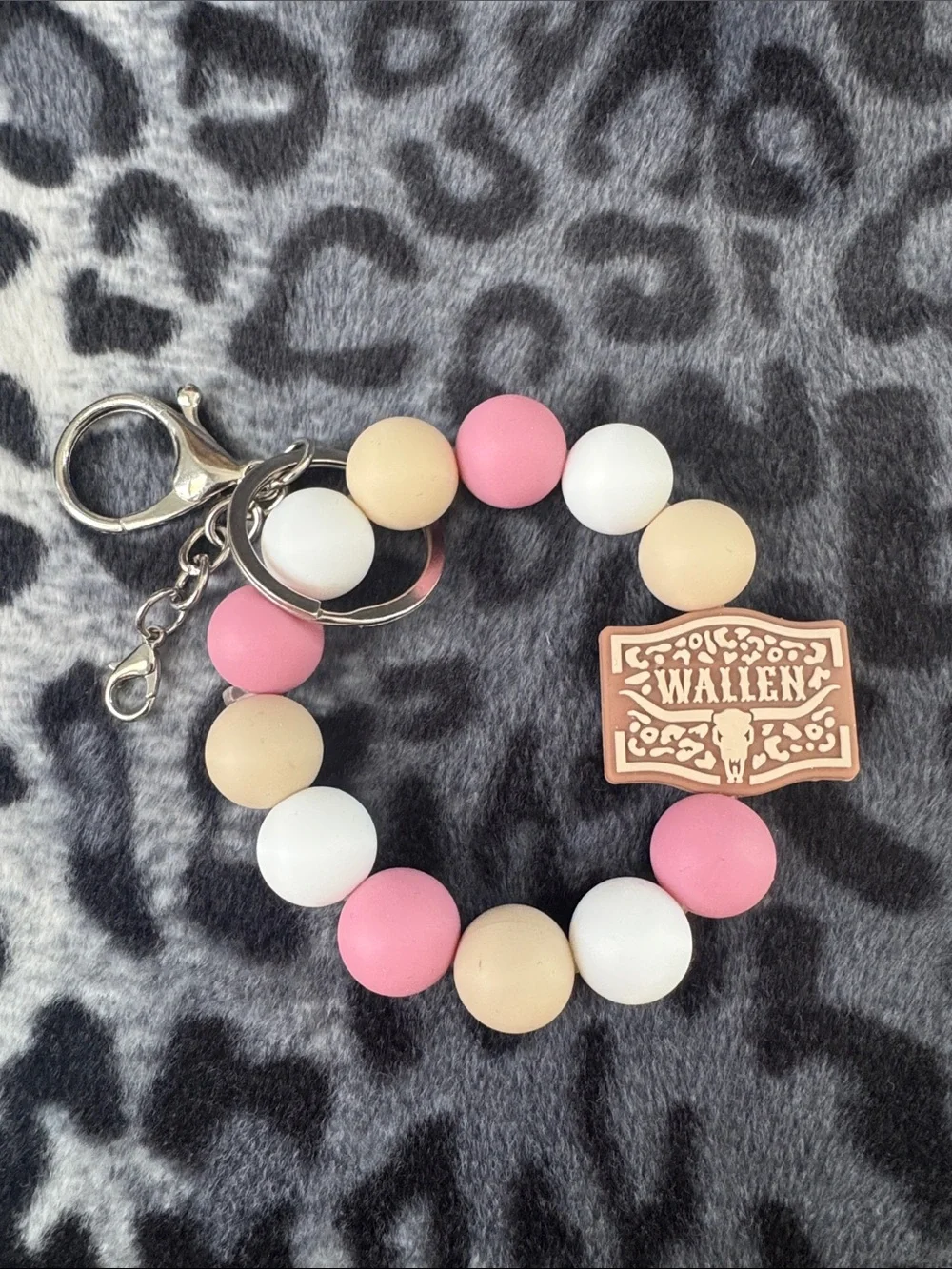 Wallen Pink & White Beaded Keyring Bracelet
